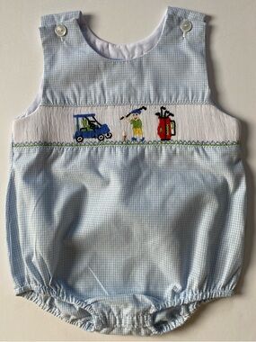 Everyday Heirloom Smocked Romper Size 24 Months Golf Golfing Checked Boys EUC